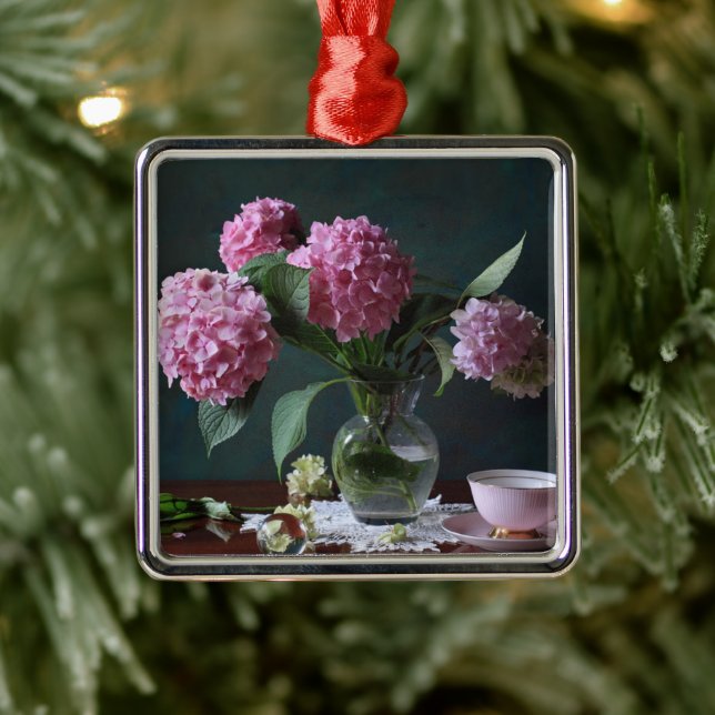 Ornamento De Metal Flores | Hydrangeas em Vase (Árvore)