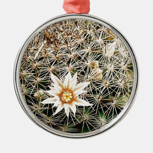 Ornamento De Metal Flores num Cactus (Frente)