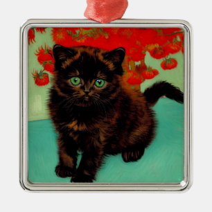 Ornamento De Metal Flores Vermelhas de Gogh Pretas
