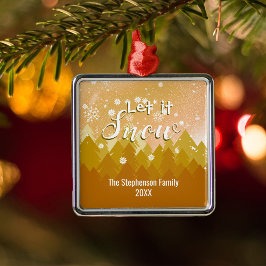 Ornamento De Metal Floresta Nevada de Natal em Ouro Personalizado Fel