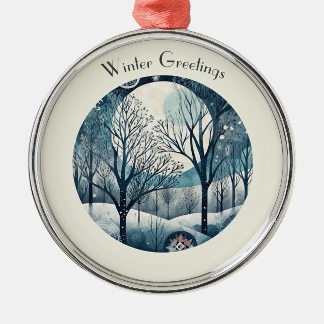 Ornamento De Metal Floresta Nórdica Moonliada, personalizável (Frente)
