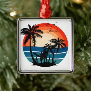 Ornamento De Metal Florida Beach Surfer Sunset - Ornament