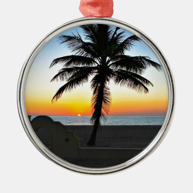 Ornamento De Metal Florida Sunrise com Palm Tree (Frente)