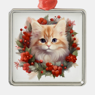 ORNAMENTO DE METAL FLUFFY WATERCOLOR HOLIDAY NATMAS ORANGE CAT