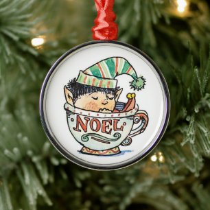 Ornamento De Metal Fofa ilustração de Natal de um elfo de desenho ani