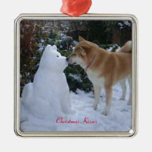 Ornamento De Metal fofo akita beijando snowman akita sazonal