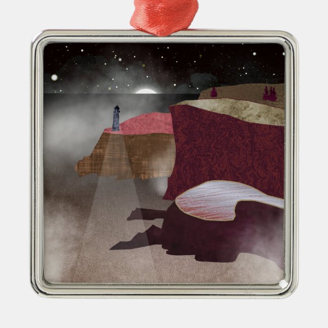 Ornamento De Metal Foggy Lighthouse (Frente)