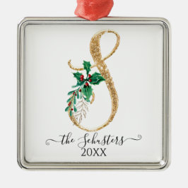 Ornamento De Metal Folhagem Dourada Monograma S Glitter de Natal Holl