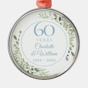Ornamento De Metal Folhas de Aquarela Suave 60º Aniversário