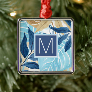 Ornamento De Metal Folhas de Selva Azul