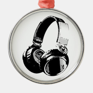 Ornamento De Metal Fone de ouvido preto e branco Pop