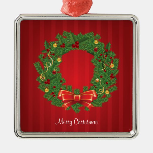 Ornamento De Metal Fora De Natal Verde E Vermelho (Frente)