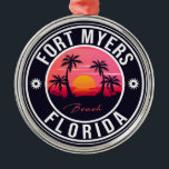 Ornamento De Metal Fort Myers Beach Retro - Florida Souvenirs<br><div class="desc">Fort Myers Design de praia. Design sunset com sua praia e mar favoritos na Flórida,  adequado para amantes de praia nos EUA especialmente que amam Fort Myers Beach.</div>