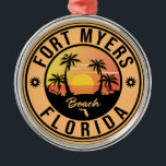 Ornamento De Metal Fort Myers Beach Retro - Florida Souvenirs<br><div class="desc">Fort Myers Design de praia. Design sunset com sua praia e mar favoritos na Flórida,  adequado para amantes de praia nos EUA especialmente que amam Fort Myers Beach.</div>