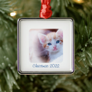 Ornamento De Metal Foto da Borda Branca de Natal