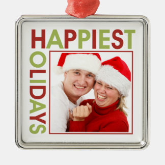 Ornamento De Metal Foto da família de natal moderna Happiest Holidays
