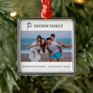 Ornamento De Metal Foto da família personalizada simples e minimalist