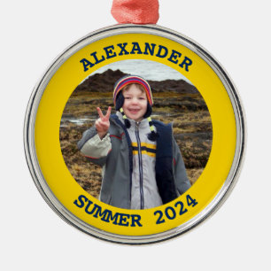 Ornamento De Metal Foto da família redonda personalizada e marinho Do