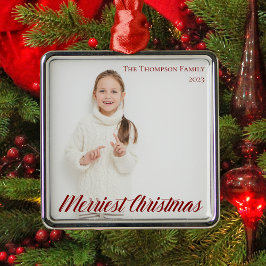 Ornamento De Metal Foto da Sobreposição de Script Vermelho Chic no Na