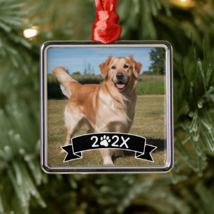Ornamento De Metal Foto de animal de estimação personalizada com ano 
