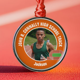 Ornamento De Metal Foto de atletismo do ensino médio da trilha laranj
