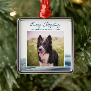 Ornamento De Metal Foto de Border Collie Inverno Neve Feliz Natal