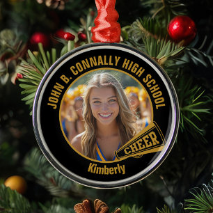 Ornamento De Metal Foto de Cheerleader do Black Gold no Natal