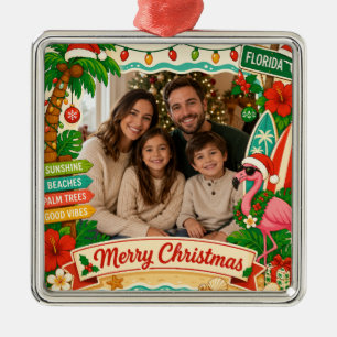 Ornamento De Metal Foto de família de Natal Tropical na Flórida
