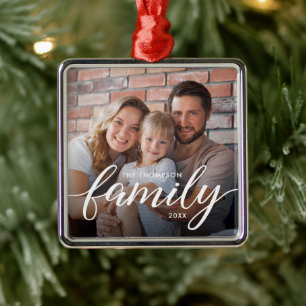 Ornamento De Metal Foto de Família Natal Moderno Personalizado