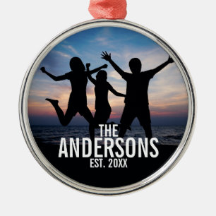 Ornamento De Metal Foto de família personalizada com nome de famíli