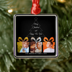 Ornamento De Metal Foto de Família Preto e Branco Árvore de Natal Min