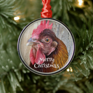 Ornamento De Metal Foto de Galinha Vermelha Natal