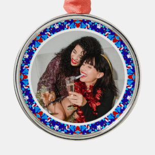 Ornamento De Metal Foto de inverno feliz de feliz Natal azul personal