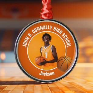 Ornamento De Metal Foto de jogador de basquete laranja no Natal