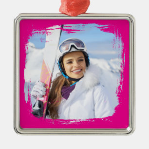 Ornamento De Metal Foto de Limite de Grunge Moderno Rosa-Quente