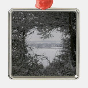 Ornamento De Metal Foto de Natal de Neve Negra e Branca