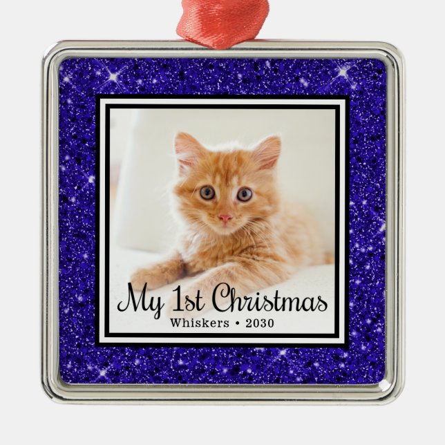 Ornamento De Metal Foto de Natal do Gatinho de 1 ano (Frente)