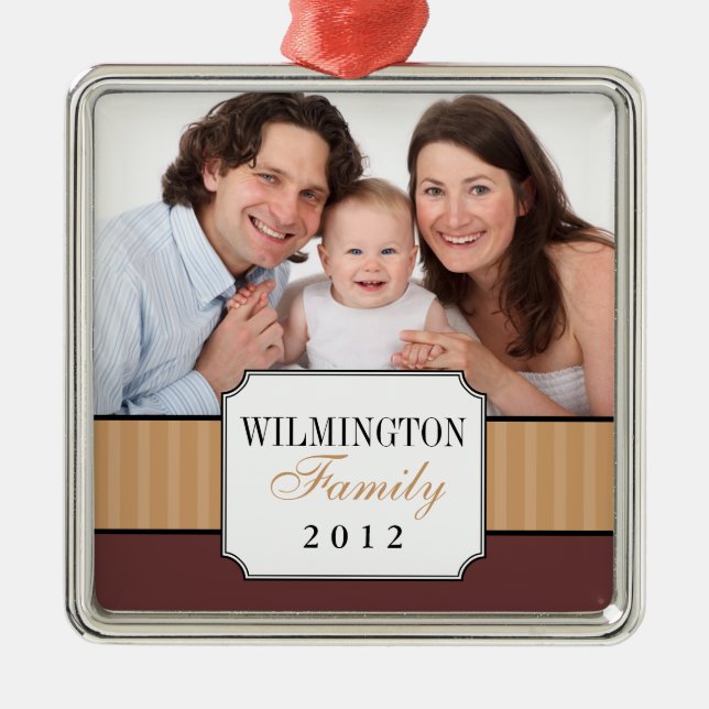 Ornamento De Metal Foto de Natal do retrato clássico de faixa castanh (Frente)