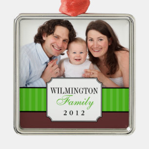 Ornamento De Metal Foto de Natal do retrato clássico de faixa verde b