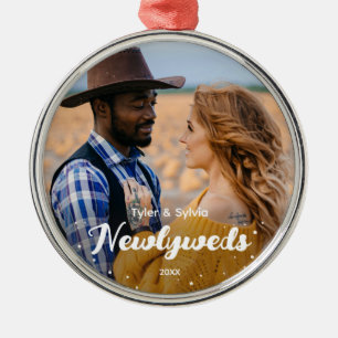 Ornamento De Metal Foto de Natal em Newlyweds