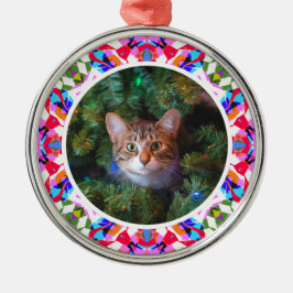 Ornamento De Metal Foto de Natal Personalizada Cat Mãe Pai Mãe Colori