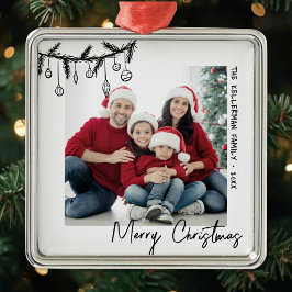 Ornamento De Metal Foto de Natal Personalizada da Família Desenhada à