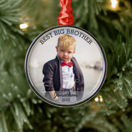 Ornamento De Metal Foto de Natal Personalizada do Melhor Irmão Novo B