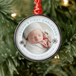 Ornamento De Metal Foto de Primeiro Natal do Bebê com Estatísticas de
