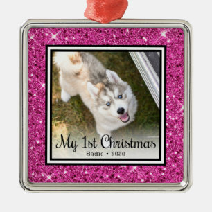 Ornamento De Metal Foto do 1º Natal do cachorrinho