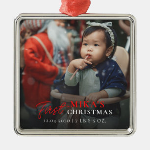 Ornamento De Metal Foto do Bebê Primeiro Natal Estatísticas de Nascim