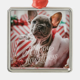 Ornamento De Metal Foto do Cachorro Feliz Howlidays