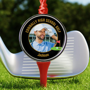 Ornamento De Metal Foto do Golfer Black Gold do Time de Golfe do Ensi