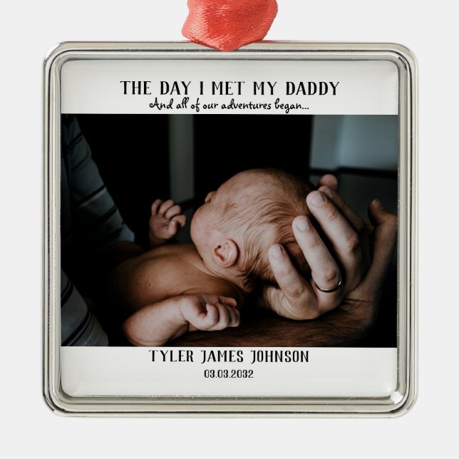 Ornamento De Metal Foto do primeiro Dia de os pais (Frente)