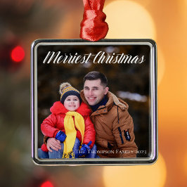 Ornamento De Metal Foto do roteiro branco elegante de Natal